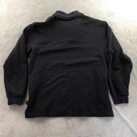 Izod Mens Double Pique Rugby Polo Shirt Medium Black Long Sleeve Classic Casual - Picture 10 of 11